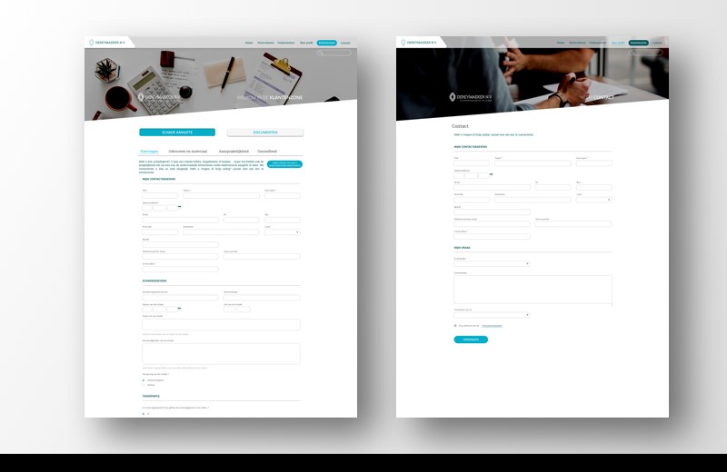 The client zone and the contact page.