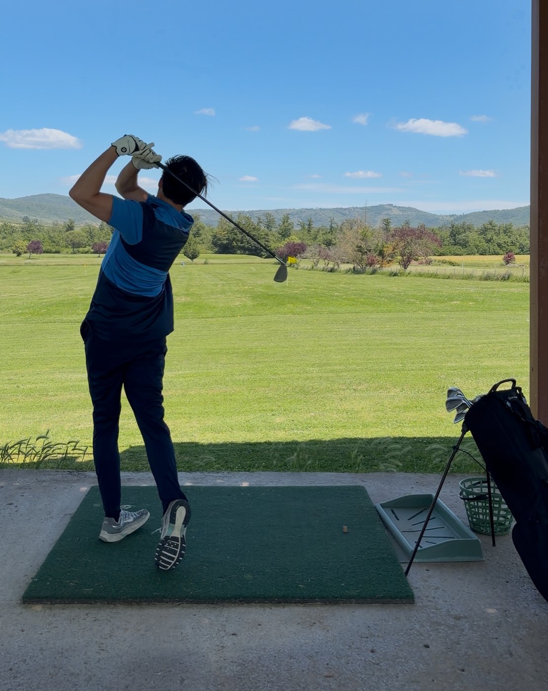 On the driving range.